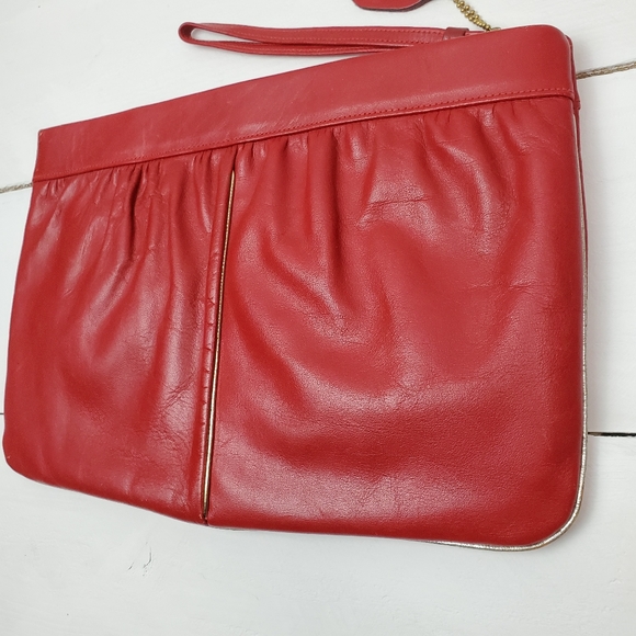Vtg Etra Vintage 70s 80s Red Genuine Leather Medium Clutch Bag Purse - Picture 3 of 15
